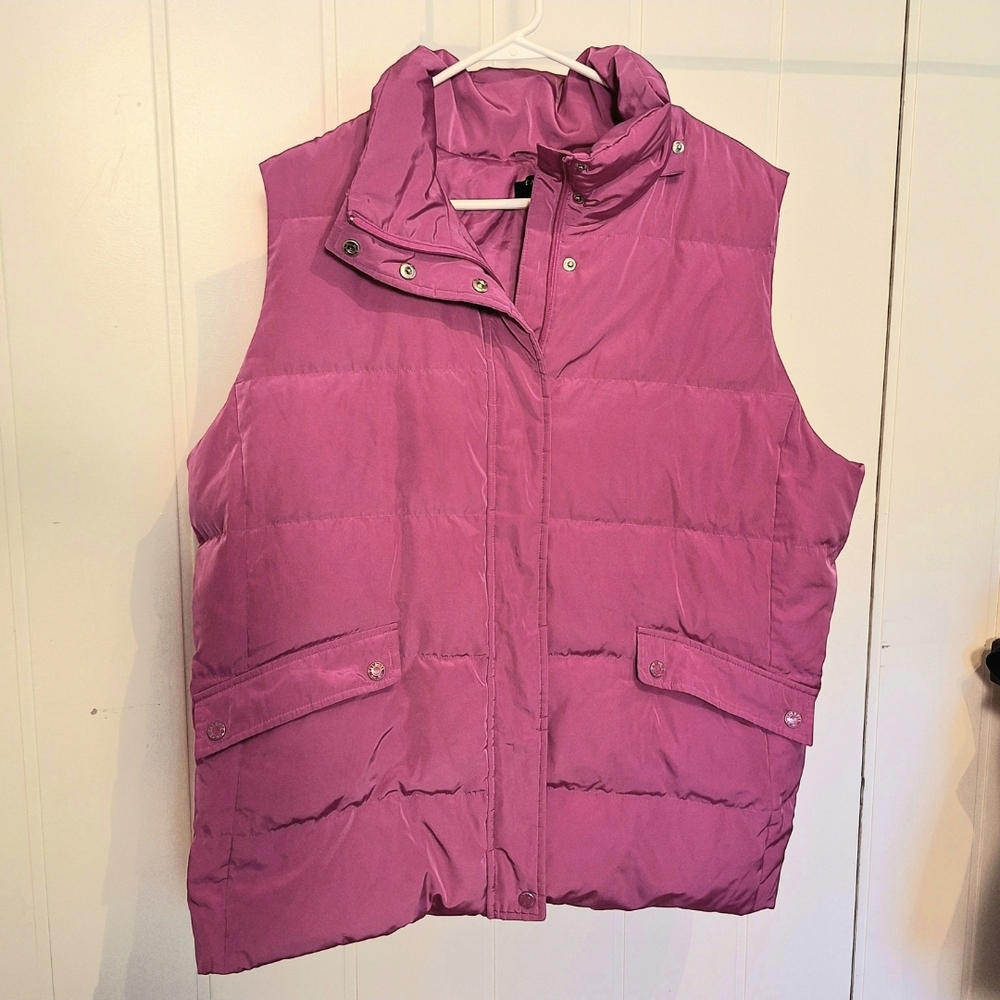NWOT Talbots Pink Puffer Vest Women with Duck Down Size 2XL Fall Fashion Pockets